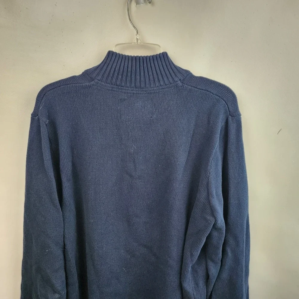 Eddie Bauer‎ Mens Sweater Large Tall Navy Blue Yellow 1/4 Zip Pullover Preppy